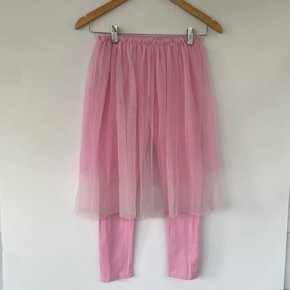 Disney Girls Pink Tulle Skirted Leggings 9/10